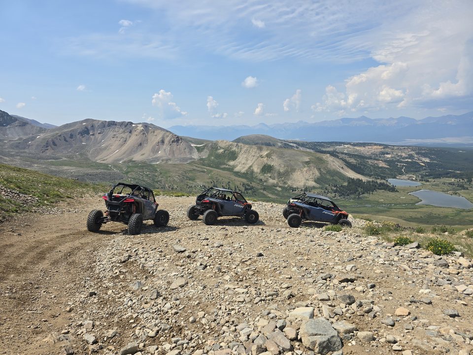 A group riding the high country