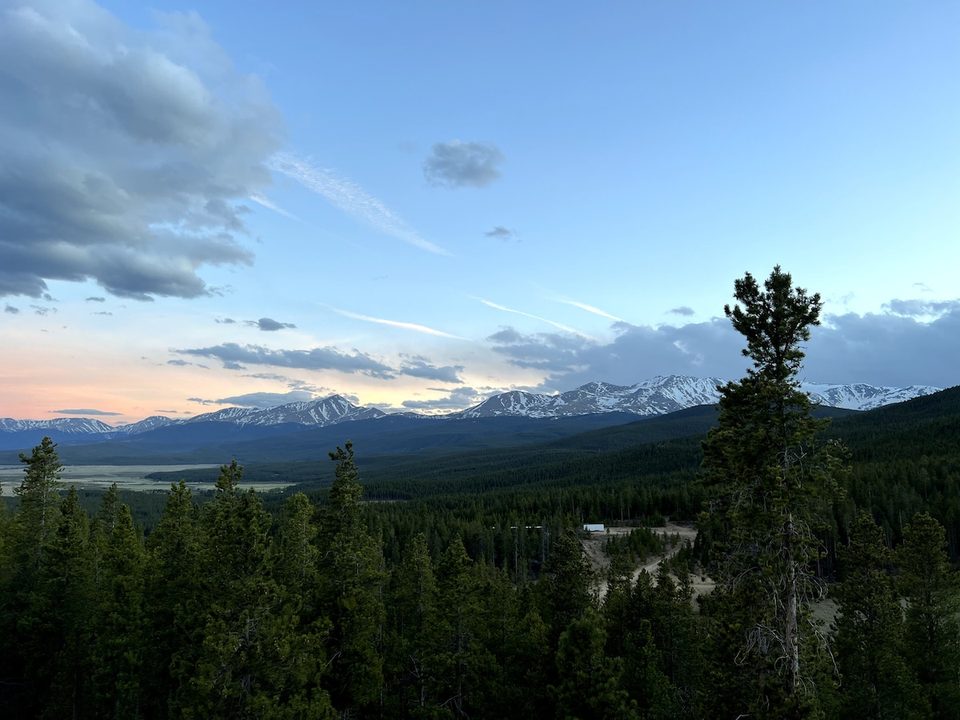 Mountain and lake views at dusk